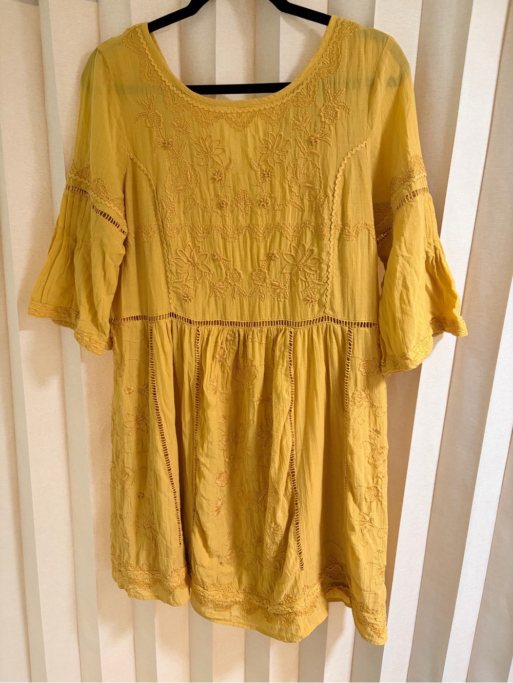 Anthropologie Mustard Yellow Embroidered Dress by Akemi